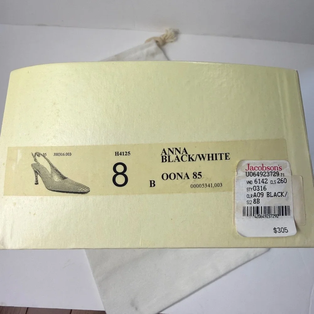 Vintage St. John Anna Slingback Pumps Two Tone Kitten Heel 8B Blk Leather‎ Italy